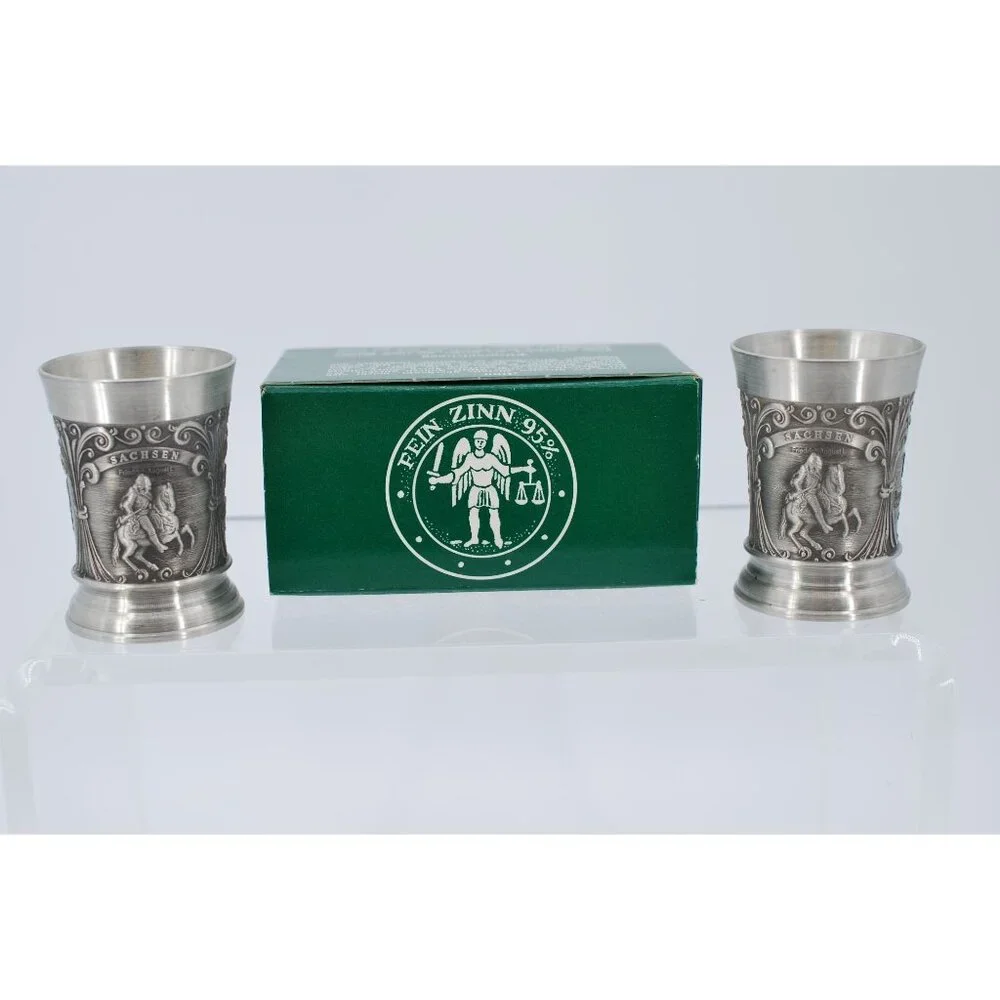 Pair of Fein Zinn 95% Pewter Shot Glasses with Original Box